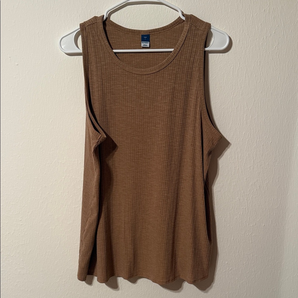Brown Sleeveless Ribbed Top